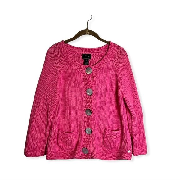 Pure Hand Knit Chunky Button Up Heavy Knit Sweater Cardigan S - Picture 2 of 9